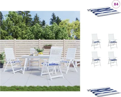 Produktbild von vidaXL Gartenstuhl-Kissen 4 Stk. Blau & Weiß Gestreift 40x40x3cm Stoff -  Sitzpolster