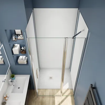 Produktbild von AICA Schwenktür 120x195cm 6mm NANO ESG-glas， Komplett Chrom-Optik & Griff ，Duschabtrennung mit festem Seitenteil，inkl. 30cm Stabilisator