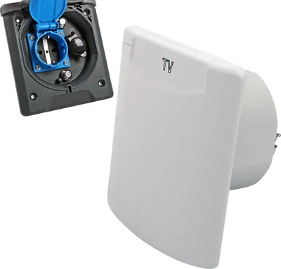 Produktbild von Vorzeltsteckdose Multi 12V und 230V, 2x Sat Weiß IP54, Magnetverschluss