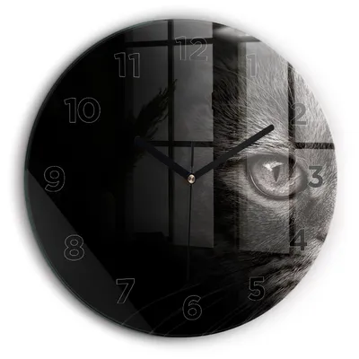 Produktbild von Wallfluent Große Wanduhr – Stilles Quarzuhrwerk - Uhr Dekoration Wohnzimmer Schlafzimmer Küche - Zifferblatt - schwarze Zeiger - 60 cm - Schottenhund und Katze