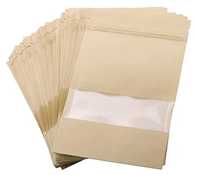 Immagine prodotto di Omgoods - Sacchetti di carta kraft con finestra - 50 pezzi, sacchetti riutilizzabili per alimenti