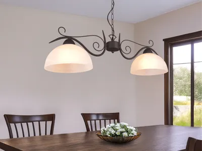 Image de Suspension à 2 flammes avec abat-jour en verre de style rustique, lampe de table