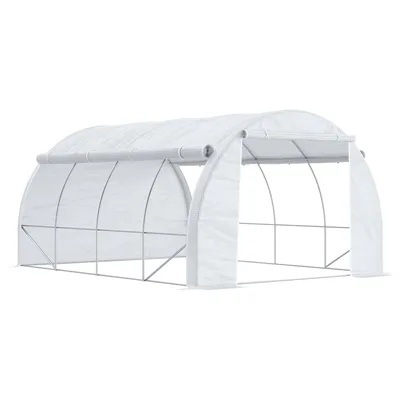 Produktbild von Outsunny Gewächshaus Foliengewächshaus mit UV-Schutz, 3,97 x 3 x 2 m Tomatenhaus mit Seitentür, für Garten, Balkon, Stahl, Weiß
