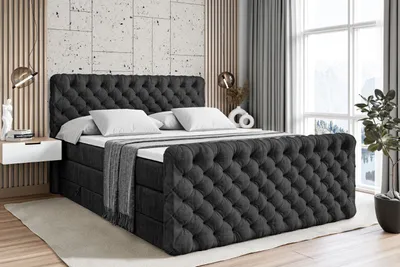 Produktbild von ALTDECOR Boxspringbett mit Fußteil, 2 Matratzen und Topper - 140x200 cm - BOXI8-Z KING - Schwarz Samt - Polsterbett mit, H3- und H4- Matratzen, Bettkasten und Lattenrost, Bett mit Stauraum