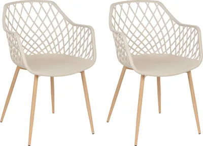 Produktbild von BELIANI Esszimmerstuhl 2er Set Beige Kunststoff mit Metallgestell Rauten-Design Hohen Armlehnen Modern Schlicht Wohnzimmer Esszimmer Flur Diele