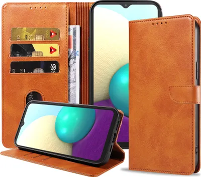 Produktbild von Geschikt voor Samsung  Galaxy A02 Telefoonhoesje Kunstleer met Magnetisch lipje en Pasjeshouder Book  Case met Klepje - Bruin - Smartphonica