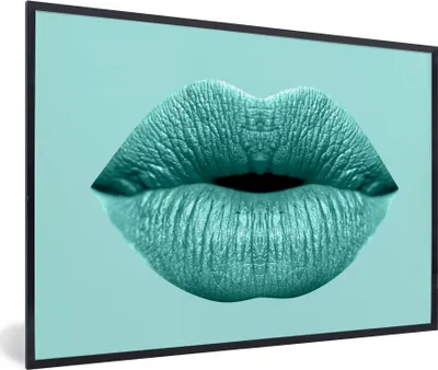 Produktbild von MuchoWow® MuchoWow® Gerahmtes Poster Lippen - Pastell - Blau 30x20 cm - Poster mit zchwarzem Bilderrahmen - Kunstdruck - Bild-Poster