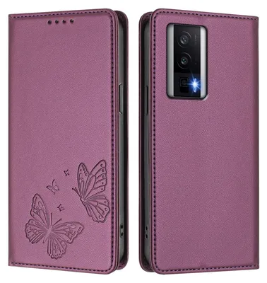 Produktbild von Lederhülle für Xiaomi Poco F5 Pro/Redmi K60/K60 Pro, Schmetterling Prägung Leder Brieftasche Schutzhülle mit Ständer Lila