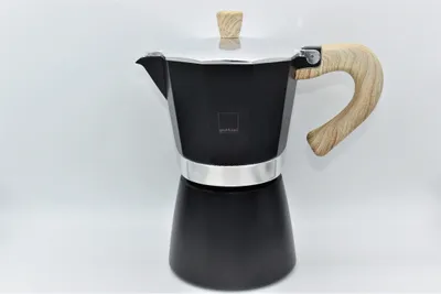Produktbild von Moka-Kaffeemaschine für 6 Tassen aus Aluminium für Induktion, schwarze Farbe, 6 Tassen
