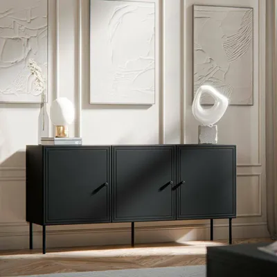 Image de Vigasio - Buffet, 151x40x75h cm Noir, 3 Étagères