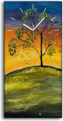 Produktbild von Wandbild Leinwand Bilder mit Uhr 30x60 Gemälde Wiese Himmel Sonnenuntergang - weiße Hände