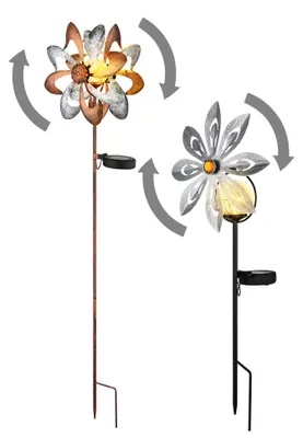 Produktbild von 2er Set LED Solarleuchte, Windrad, Erdspieß, gold,silber