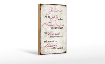 Produktbild von Holzschild Spruch 12x18cm Zuhause Liebe Freunde Lächeln