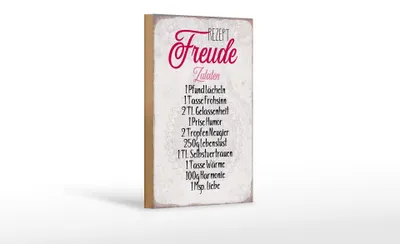 Produktbild von Holzschild Spruch 12x18cm Rezept Freude Zutaten Schild