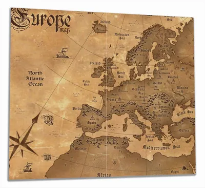 Produktbild von Wallario Herdabdeckplatte aus Glas, Größe 60 x 52 cm 2-teilig, Motiv Alte Weltkarte   Karte von Europa in englisch