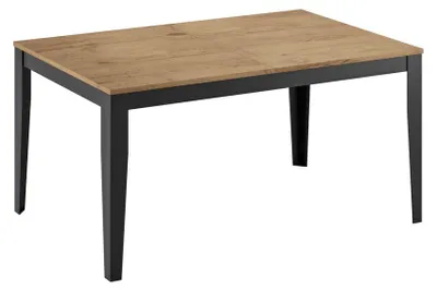 Zdjęcie produktu dla Duży rozkładany stół, blat dębowy z melaminy, podstawa metalowa czarna, wymiary 156/316x90x76 cm - Nowoczesny stół jadalny