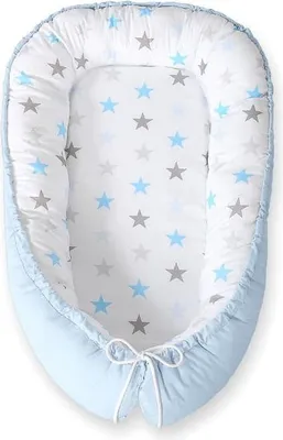 Produktbild von Babystreu, Babynest, sicher und atmungsaktiv, doppelseitiger Premium-Kokon bobono-grau-blau