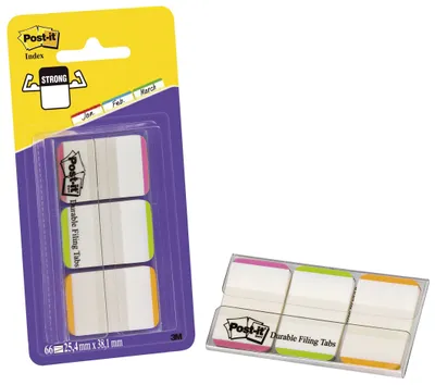 Image de Post-it® 686L-PGOEU Index STRONG - 25,4 x 38 mm, assortis, étui de 3x 22 bandes