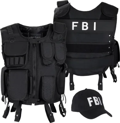 Produktbild von SWAT FBI SECURITY POLICE TASK FORCE SHERIFF DEA NYPD Agenten Kostüm Einsatzweste und Baseball Cap - XL/XXL - FBI