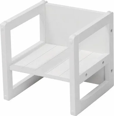 Productafbeelding van Famanu kinderhocker in landelijke stijl - Omkeerbare hocker en stoel met 3 zithoogtes - Multifunctionele kinderhocker - Wit hout