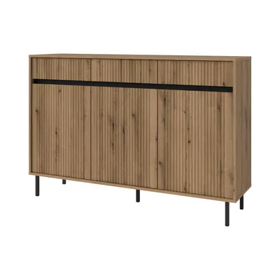 Produktbild von Kommode OSLO IV Eiche Evoke – Sideboard mit 3 Türen und 3 Schubladen, geriffelte Fronten – Wohnzimmerschrank für Wohnzimmer und Esszimmer