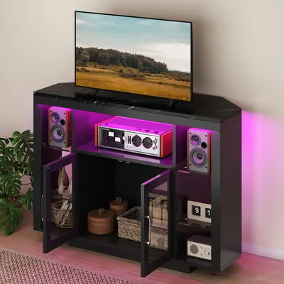 Produktbild von YITAHOME TV-Schrank bis 55 Zoll, Eckschrank mit LED-Beleuchtung, Eckkommode fernsehschrank, 7 offenen Regalen, 100 X 40 X 73 cm, Schwarz
