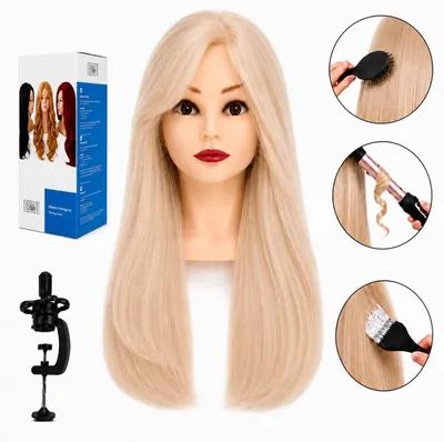 Zdjęcie produktu dla Główka głowa treningowa fryzjerska Jessica włos ludzki 55 cm + Statyw