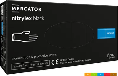 Obrázok produktu pre Prémiové zdravotnícke nitrilové rukavice bez púdru Mercator čierne, veľkosť L, 100ks