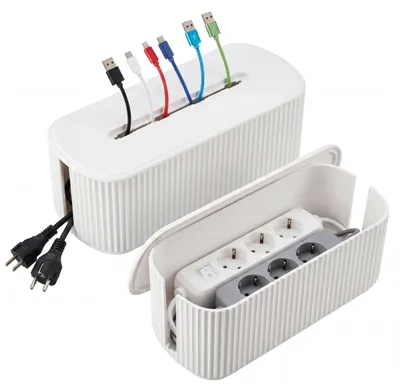 Immagine prodotto di Set da 2 contenitori per cavi HWC-Q73, contenitori per cavi, organizer per cavi, contenitori per la gestione dei cavi, coperchio in plastica ~ bianco