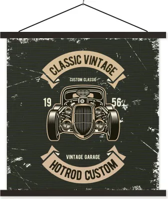 Produktbild von MuchoWow® Textilposter Auto - Oldtimer - Zitat 90x90 cm mit schwarzem Rahmen - Magnetisches