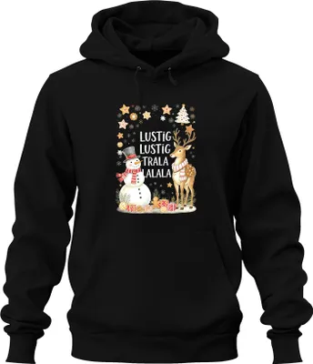 Produktbild von Lustig Lustig Trala Lalala Weihnachten Schneemann Rentier Retro Uni Hoodie Kapuzenpullover, Schwarz, XL