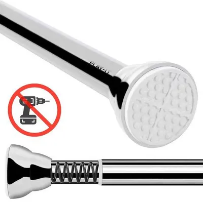 Obrázok produktu pre Unyqoos® Teleskopická záclonová tyč 87–155 cm – napínacia tyč bez vŕtania, nerezová oceľ a silikón, strieborná, vhodná pre ťažké záclony, jednoduchá montáž
