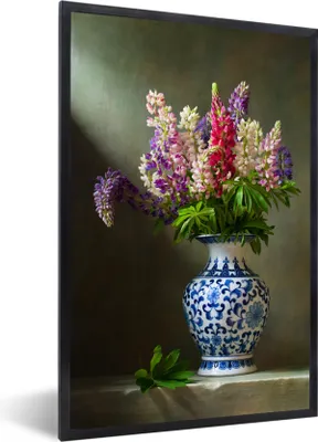 Produktbild von MuchoWow® Gerahmtes Poster Stillleben - Vase - Blumen 60x90 cm - Poster mit Schwarzem Bilderrahmen Wandposter Rahmen Foto Bilder - Kunst