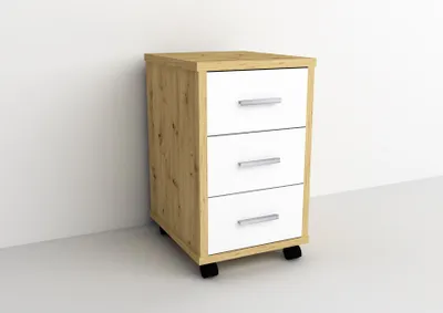Produktbild von FMD furniture 367-002 Rollcontainer in Nachbildung Artisan Eiche Nachbildung/Brilliantweiß, Maße 35 x 59 x 42 cm (BxHxT)