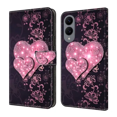 Produktbild von CLM-Tech Handyhülle kompatibel mit Samsung Galaxy S25 Edge Hülle - Tasche aus Kunstleder - Klapphülle mit Ständer und Kartenfächern - Schutzhülle Wallet Case Cover rosa Herzen