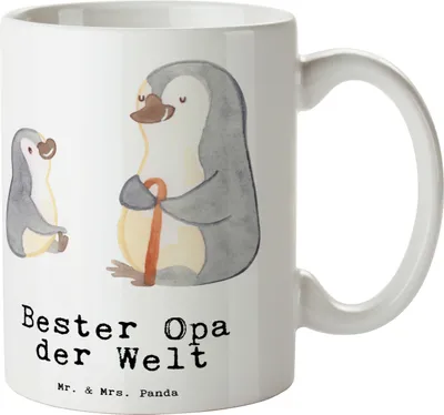 Produktbild von Mr. & Mrs. Panda Kaffeebecher Pinguin Bester Opa der Welt - Weiß - Geschenk, Großvater, Tasse, Danke, Pott, Geburtstag, Kaffeetasse, Trinkbecher, keramik, Kleinigkeit