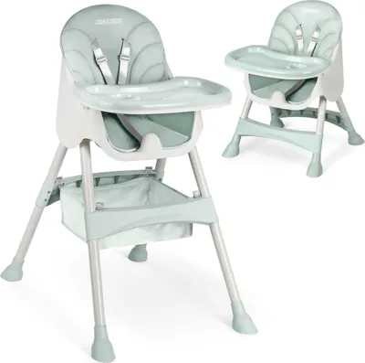 Produktbild von Ricokids Hochstuhl Baby 3in1 Kinderhochstuhl Ab 6 Monaten Essstuhl Mit Sicherheitsgurt Klappbar Pflegeleicht Höhenverstellbares Gestell Mitwachsend Abnehmbarer Essbrett Korb Grün