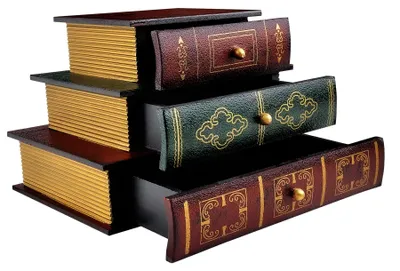 Image de Rangement décoratif en bois, boîte de rangement pour faux livres, coffret à bijoux à trois compartiments