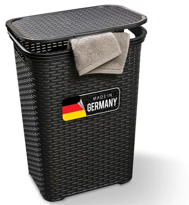 Produktbild von Novaliv Rattan Wäschekorb mit Deckel 60L Schwarz, Wäschebox Wäscheeimer Wäschebehälter modern für Bad Wäsche Schmutzwäsche, Wäschekörbe Schmutzwäschebehälter Wäschetonne Sammler Korb Box