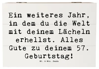 Produktbild von Mr. & Mrs. Panda Box Spruch 57. Geburtstag Lächeln 22 x 15 cm - Weiß - Geschenk, liebevoller Geburtstagsspruch, fotokiste, Happy Birthday, Schatulle, Geschenkbox, fotobox