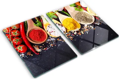 Produktbild von Tulup Glas Herdabdeckplatte - 2x40x52 cm - Glaskeramikkochfeld-Abdeckung Spritzschutz Glasabdeckplatte Kochplattenabdeckung und Schneidebrett - Zweiteilig - Essen & Getränke - Gewürzen Mischung - Mehrfarbig