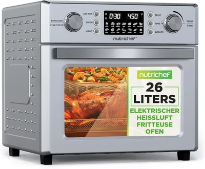 Obrázek produktu pro Horkovzdušná fritéza NutriChef 26 l – multifunkční horkovzdušná trouba s rožněm a parní troubou, mini trouba 10 v 1 s funkcí sušení, příslušenství
