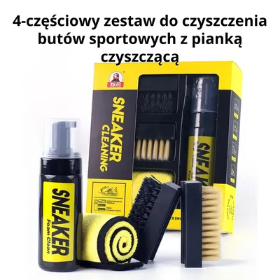 Zdjęcie produktu dla Zestaw do czyszczenia butów sportowych składający się z 4 elementów – szczotki i ściereczka z mikrofibry – nie wymaga wody