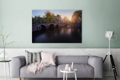 Produktbild von OneMillionCanvasses® - Leinwandbilder - 140x90 cm, Ein Sonnenuntergang über der Keizersgracht in Amsterdam, Wandbilder Kunstdruck Wanddekoration