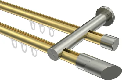 Produktbild von Interdeco Innenlaufstange / Gardinenstange mit Innenlauf Messing-Optik / Edelstahl-Optik, Typ Platon Verano (Schräge Bicolor), 20 mm Ø 2-läufig, 220 cm