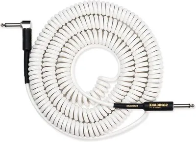Image de Câble de guitare de 10 m, 6,3 mm, blanc, spiralé
