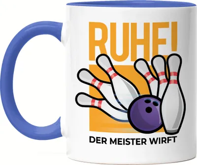 Produktbild von Ruhe! Der Meister Wirft Tasse Blau Kegelbahn Sport Spiel Freizeit Kegeln Bowlingbahn Bowlingball Kegelball Pins