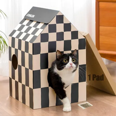Produktbild von Katzenhaus Katzenhöhle Kratzbaum Katzenhaus - Mittelgroß 33 x 32 x 50,5 cm - Mit Kratzpfad und Katzenminze - Für drinnen