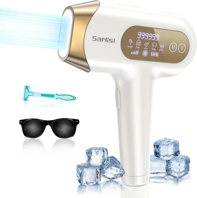 Produktbild von IPL-Haarentferner mit EISKÜHLUNG Funktion für Körper+Gesicht, Mit 5 einstellbaren Stufen mit 999.999 Blitzen/Leichte Impulse, Dauerhafte Schmerzlose Laser Haarentfernung mit Bildsc