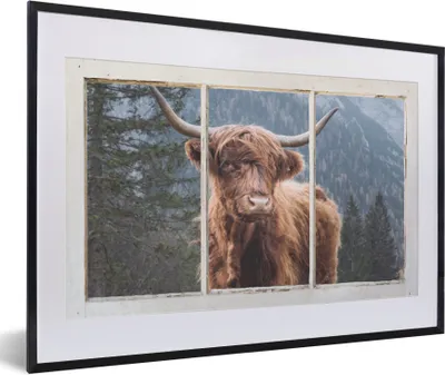 Produktbild von MuchoWow® Gerahmtes Poster Schottischer Highlander - Ansicht - Vista 60x40 cm - Poster mit Schwarzem Bilderrahmen Wandposter Rahmen Foto Bilder - Schlafzimmer - Plakat in Rahmen - Drucken